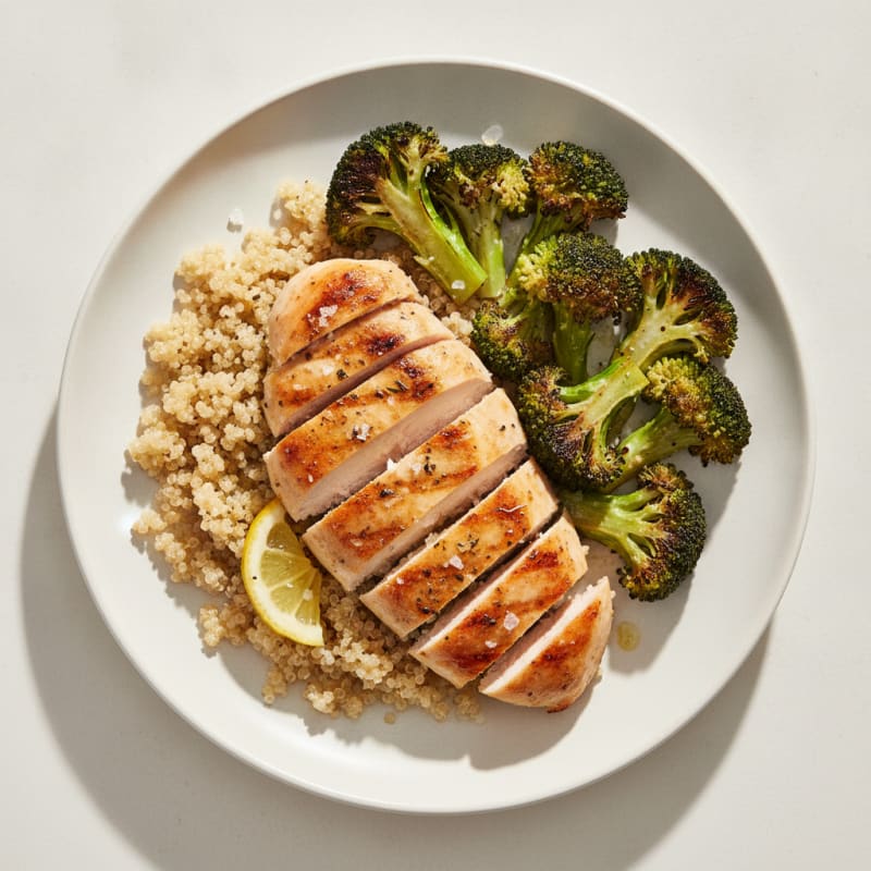 Grilled Chicken Breast with Quinoa and Roasted Broccoli