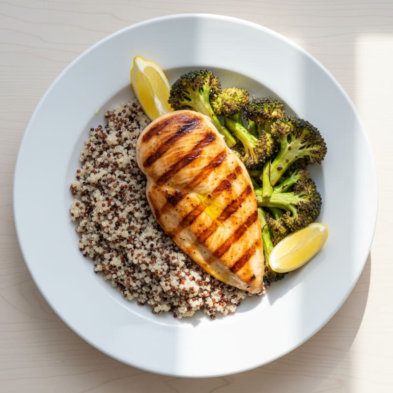 Grilled Chicken Breast with Quinoa and Roasted Broccoli