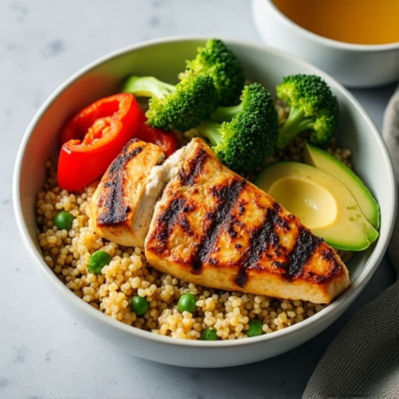 Grilled Chicken and Quinoa Bowl with Roasted Broccoli