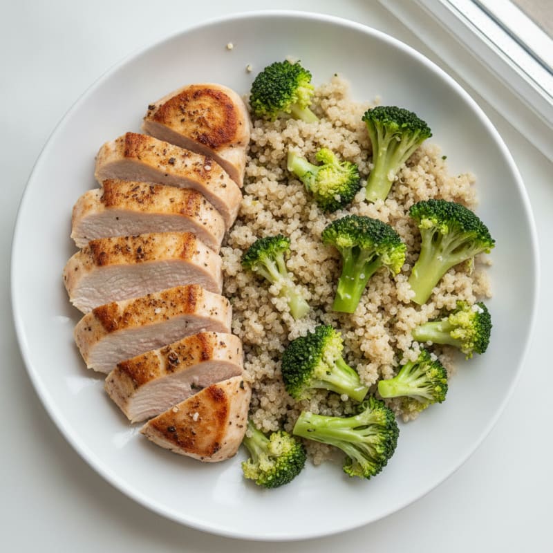 Seared Turkey Breast with Steamed Broccoli and Quinoa