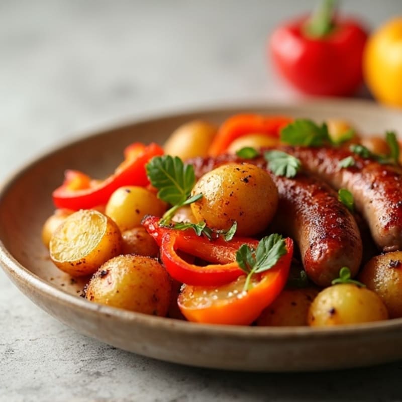 Roasted Sausage and Crispy Potato with Bell Peppers