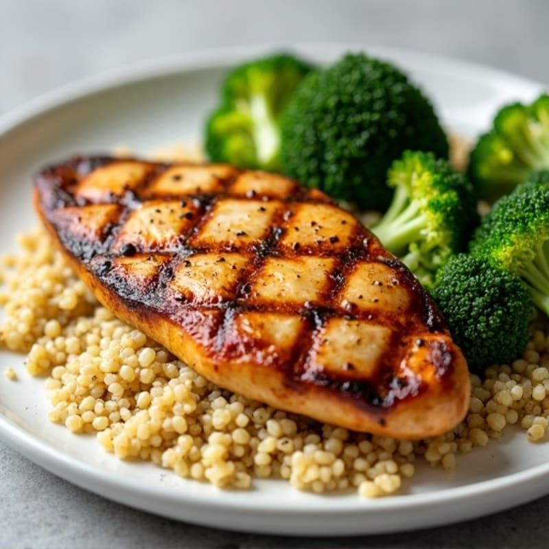 Grilled Chicken Breast with Roasted Broccoli and Quinoa