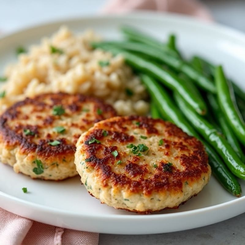 Seared Herb Turkey Patties with Steamed Green Beans and Brown Rice