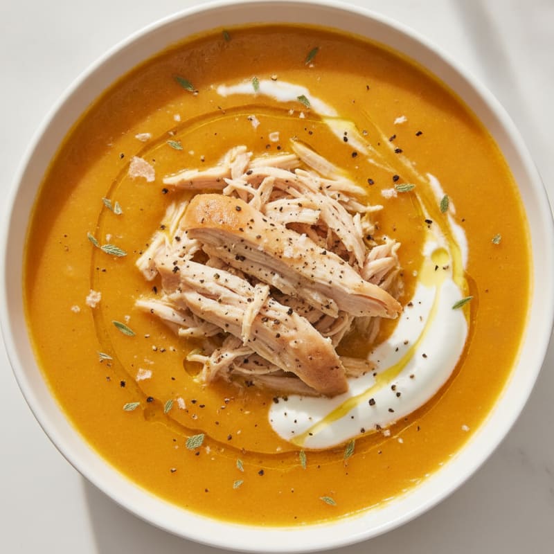 Roasted Pumpkin and Sage Soup with Shredded Chicken