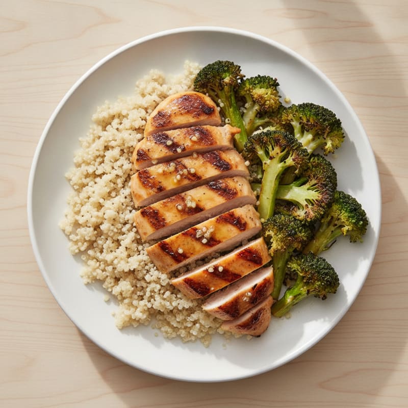 Grilled Chicken Breast with Quinoa and Roasted Broccoli
