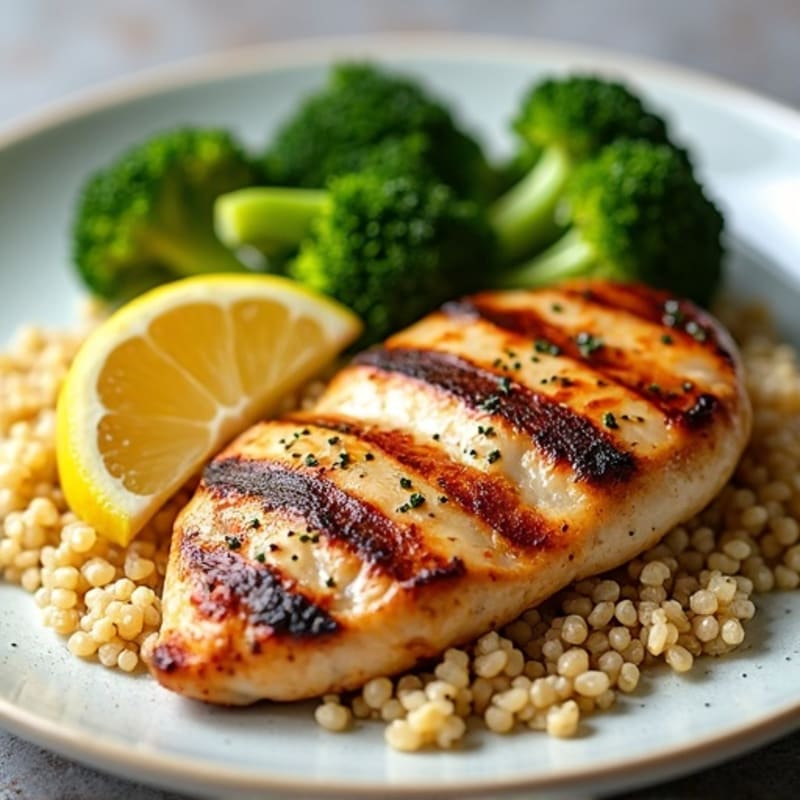Grilled Chicken Breast with Quinoa and Roasted Broccoli