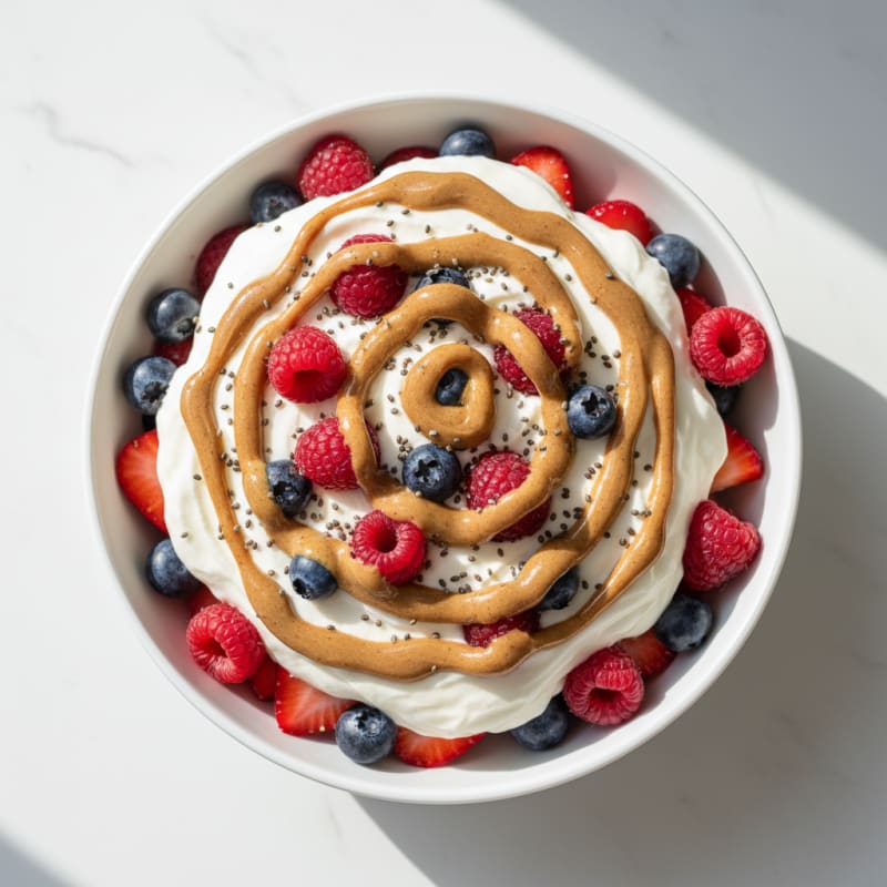 Greek Yogurt Protein Parfait with Mixed Berries and Almond Butter