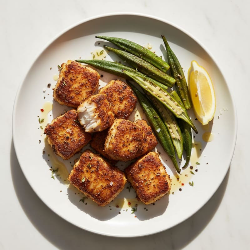 Blackened Catfish with Roasted Okra
