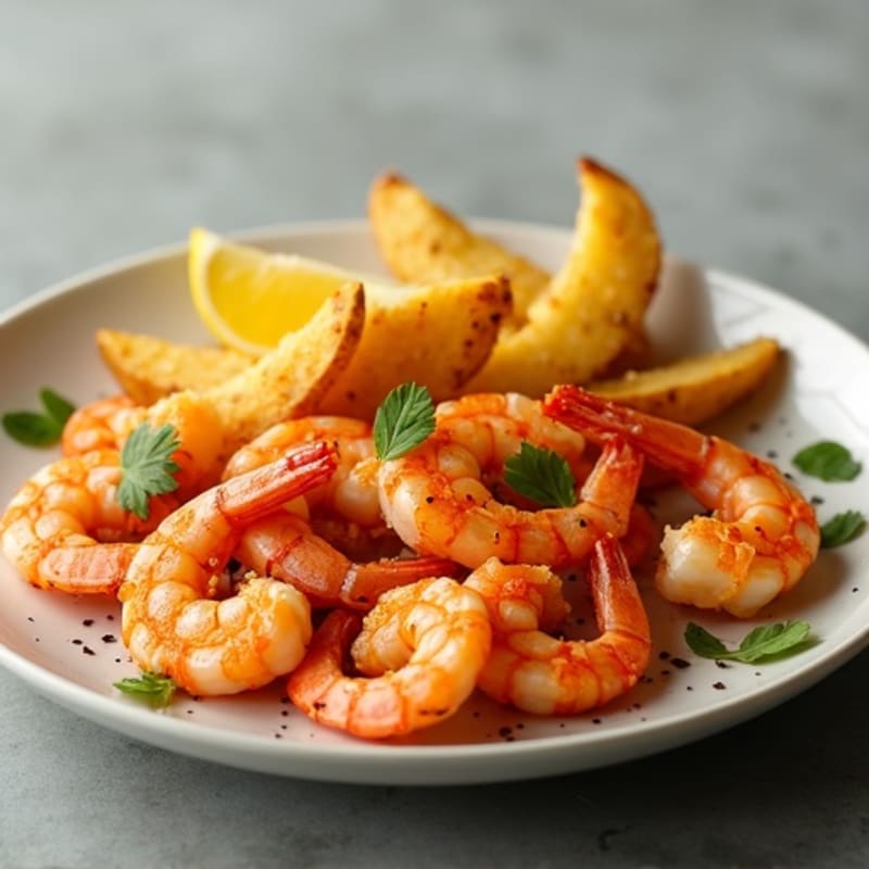 Spicy Garlic Shrimp with Crispy Seasoned Potato Wedges