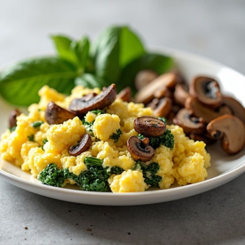 Cottage Cheese and Spinach Egg Scramble with Sautéed Mushrooms