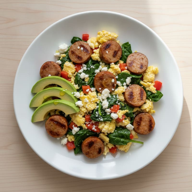 Egg White Scramble with Turkey Sausage and Spinach