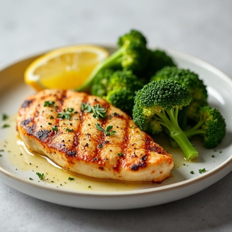Grilled Chicken Breast with Roasted Broccoli and Lemon