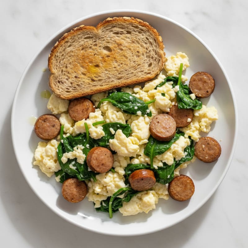 Egg White and Spinach Scramble with Turkey Sausage