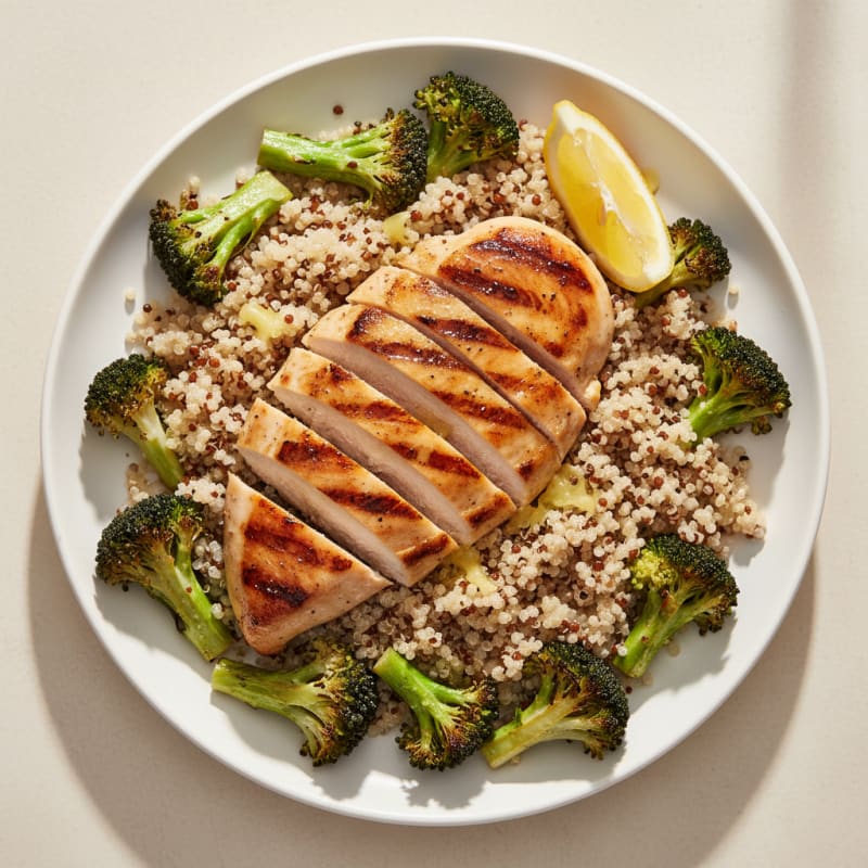 Grilled Chicken Breast with Quinoa and Roasted Broccoli
