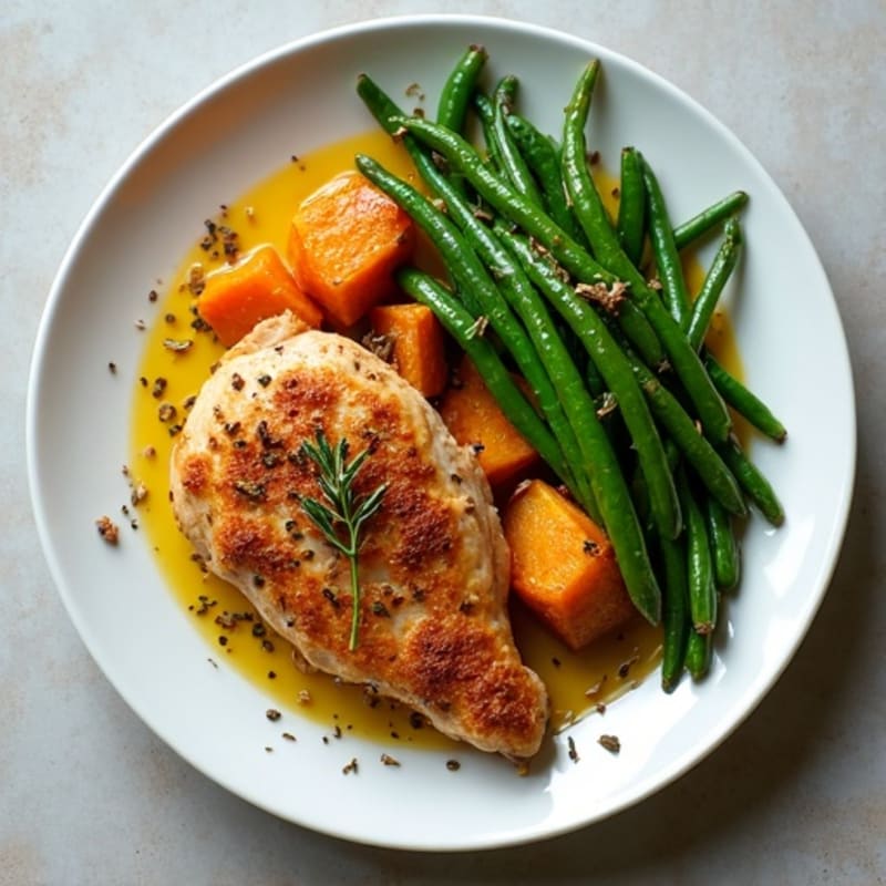 Crispy Lemon Herb Chicken with Roasted Green Beans and Sweet Potato