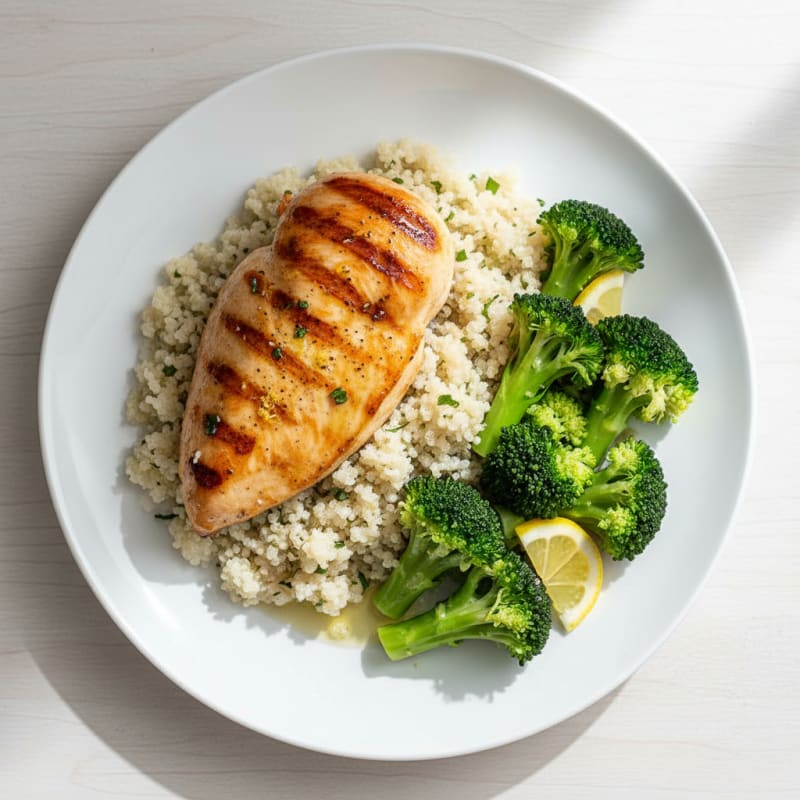Grilled Chicken Breast with Quinoa and Steamed Broccoli
