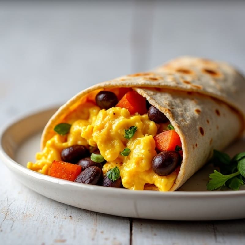 Protein-Packed Scrambled Egg Burrito with Black Beans and Roasted Sweet Potatoes