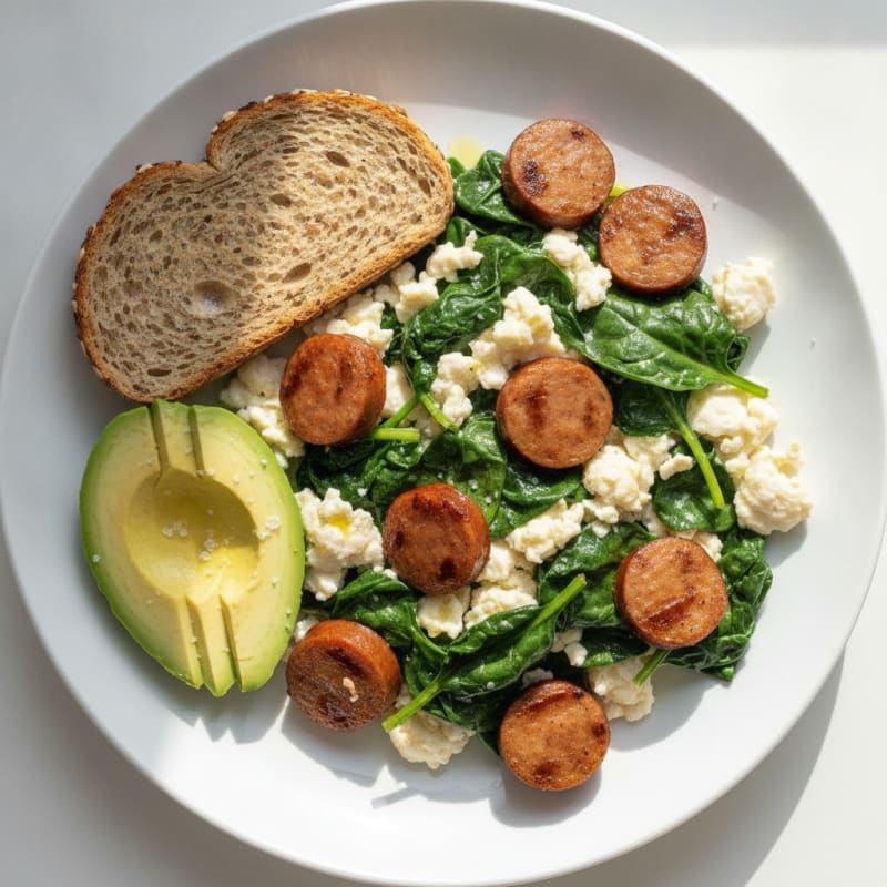 Egg White Scramble with Spinach and Turkey Sausage