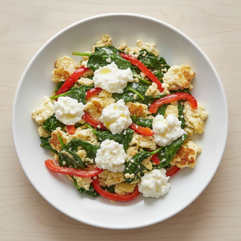 Egg White and Spinach Scramble with Cottage Cheese