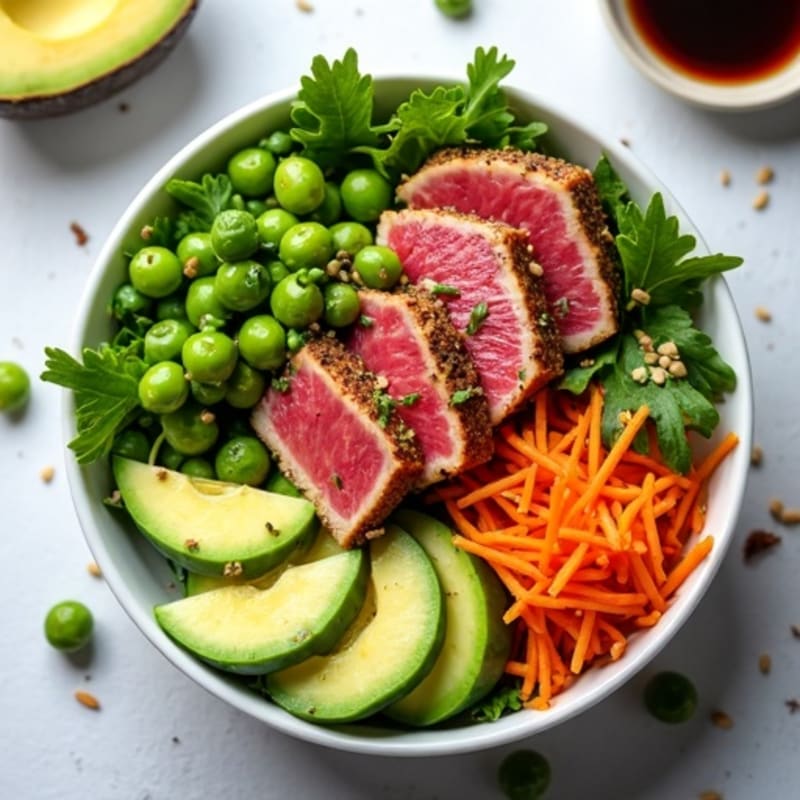 Fresh Tuna and Avocado Bowl with Sesame Ginger Dressing