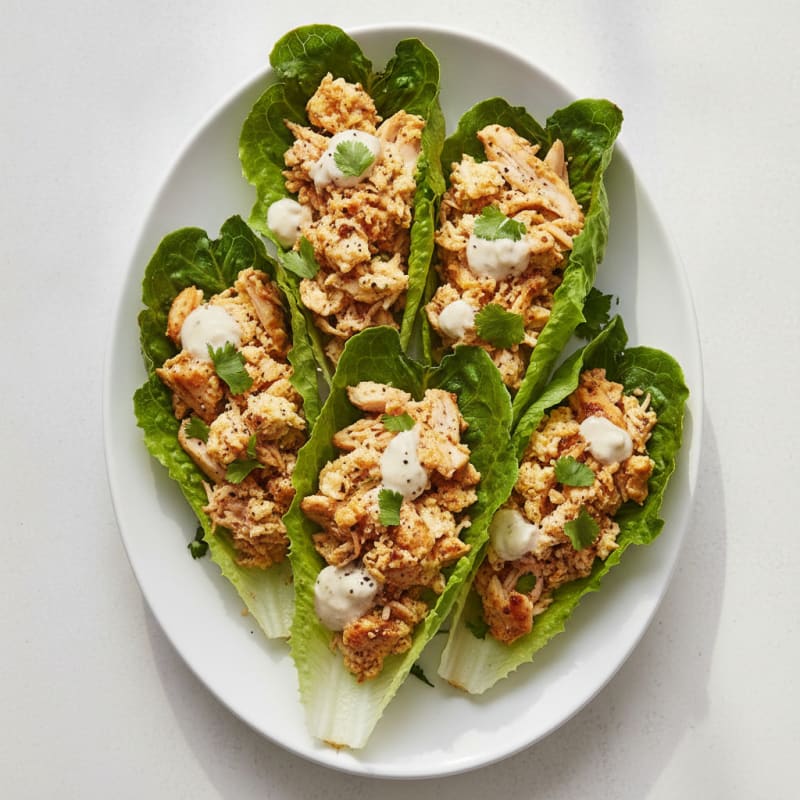 Quick Savory Egg and Chicken Lettuce Wraps