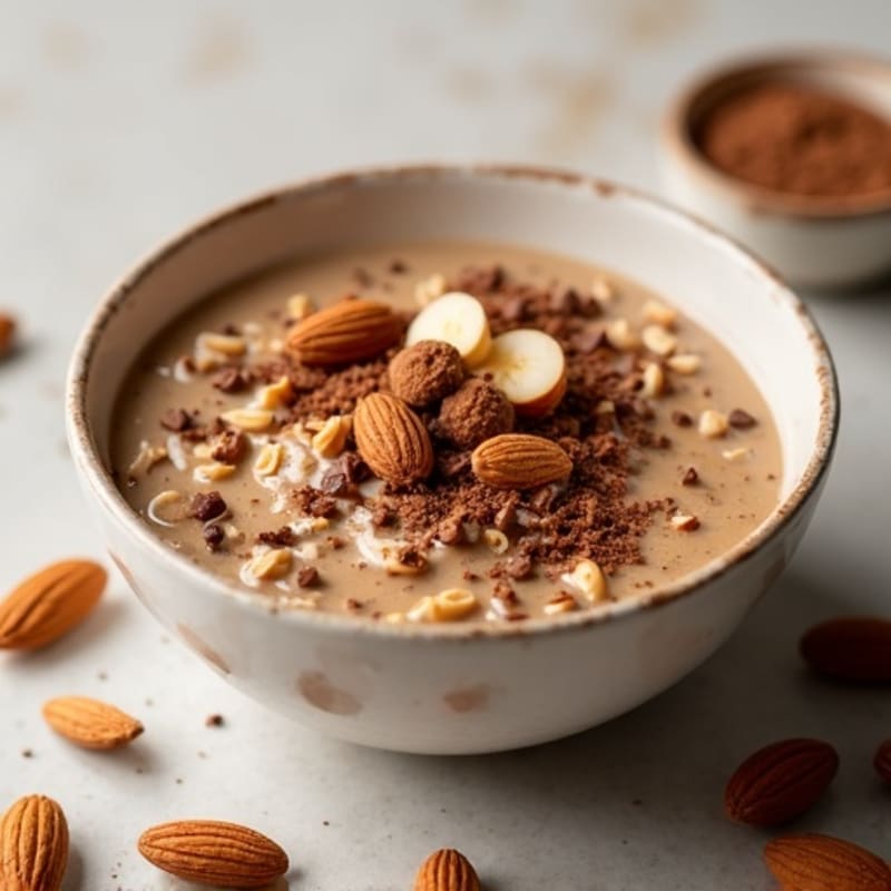 Creamy Coffee-Cocoa Protein Oats with Toasted Almonds