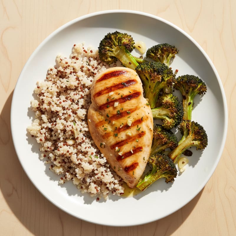 Grilled Chicken Breast with Quinoa and Roasted Broccoli