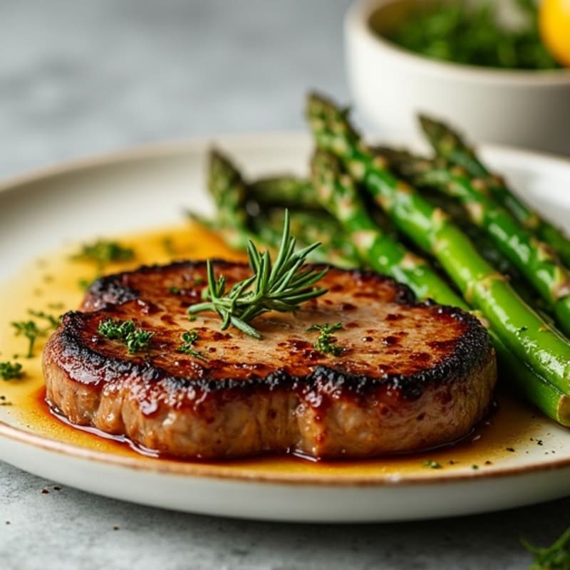 Garlic Herb Pan-Seared Steak with Roasted Asparagus