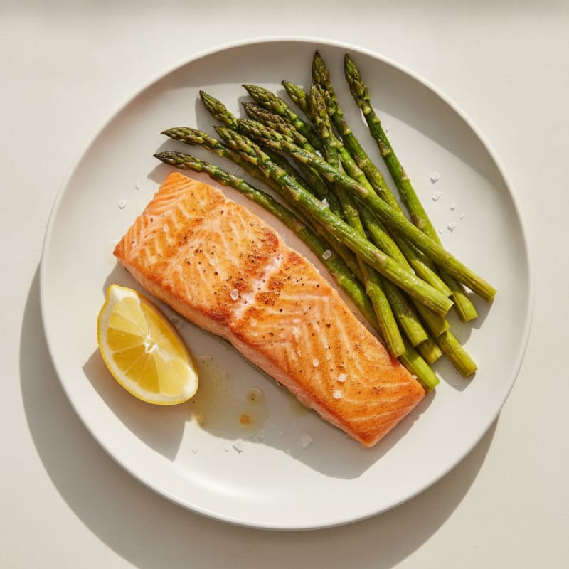 Seared Salmon with Roasted Asparagus and Lemon
