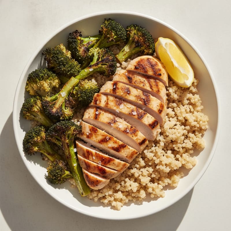 Grilled Chicken and Quinoa Power Bowl with Roasted Broccoli