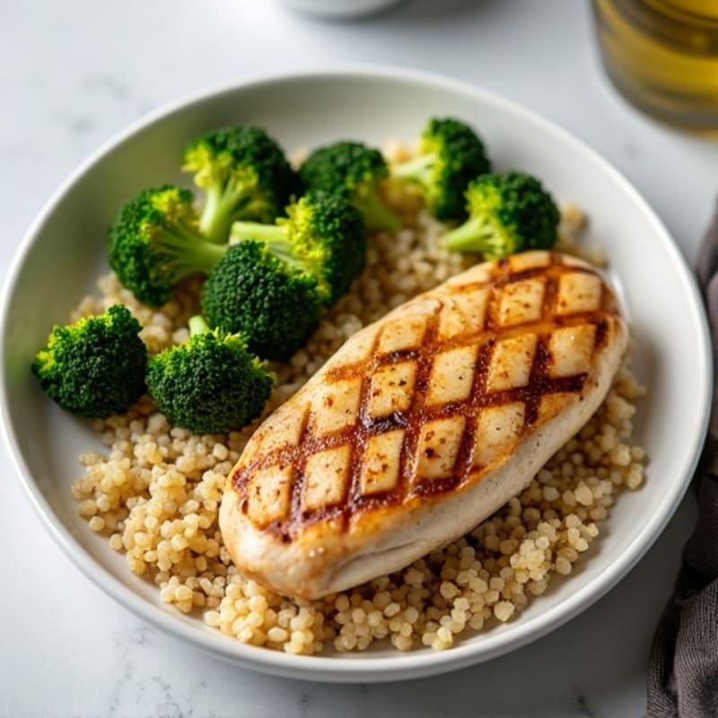 Grilled Chicken Breast with Quinoa and Roasted Broccoli