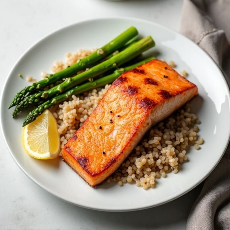 Seared Salmon with Steamed Asparagus and Brown Rice