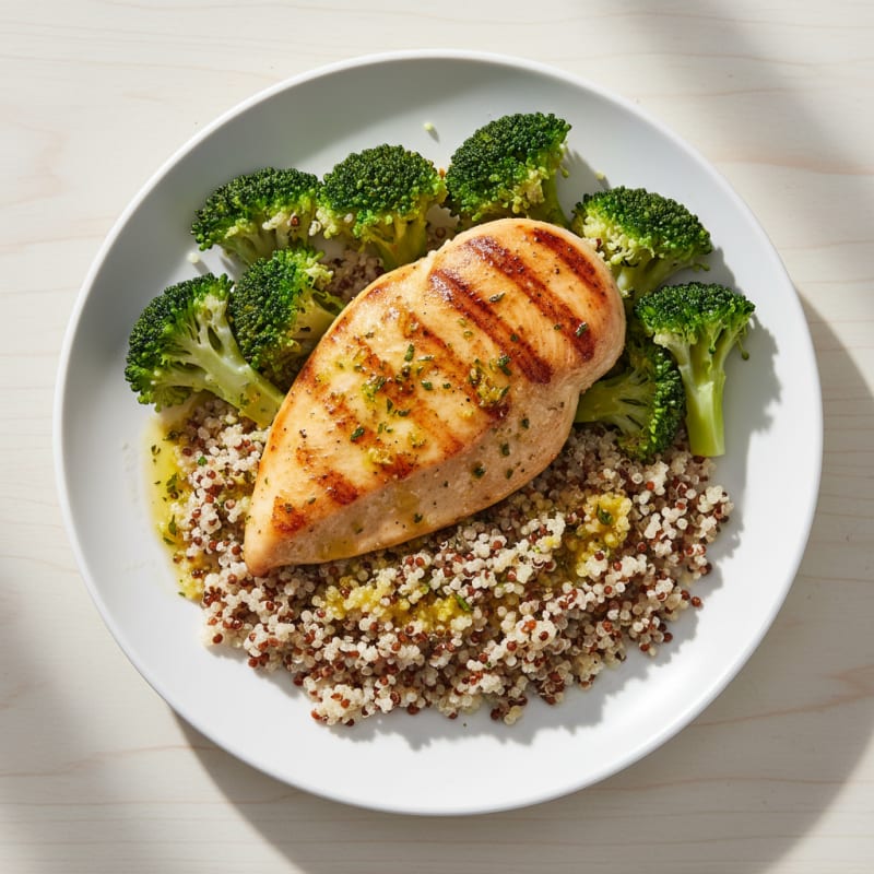 Grilled Chicken Breast with Quinoa and Steamed Broccoli