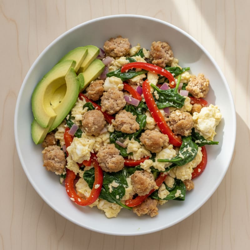 Egg White Veggie Scramble with Turkey Sausage