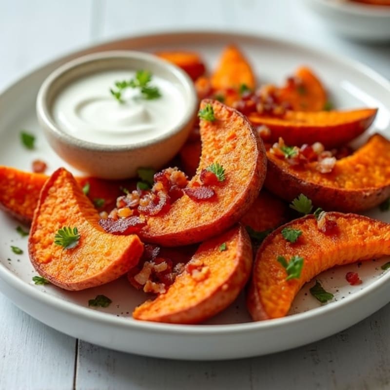 Crispy Sweet Potato Wedges with Turkey Bacon Crumbles