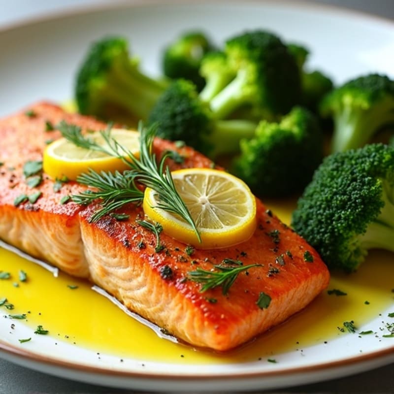 Herb-Crusted Pan Seared Salmon with Roasted Broccoli