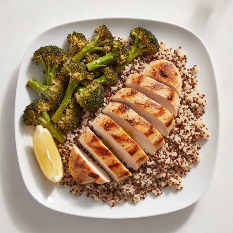 Grilled Chicken Breast with Quinoa and Roasted Broccoli