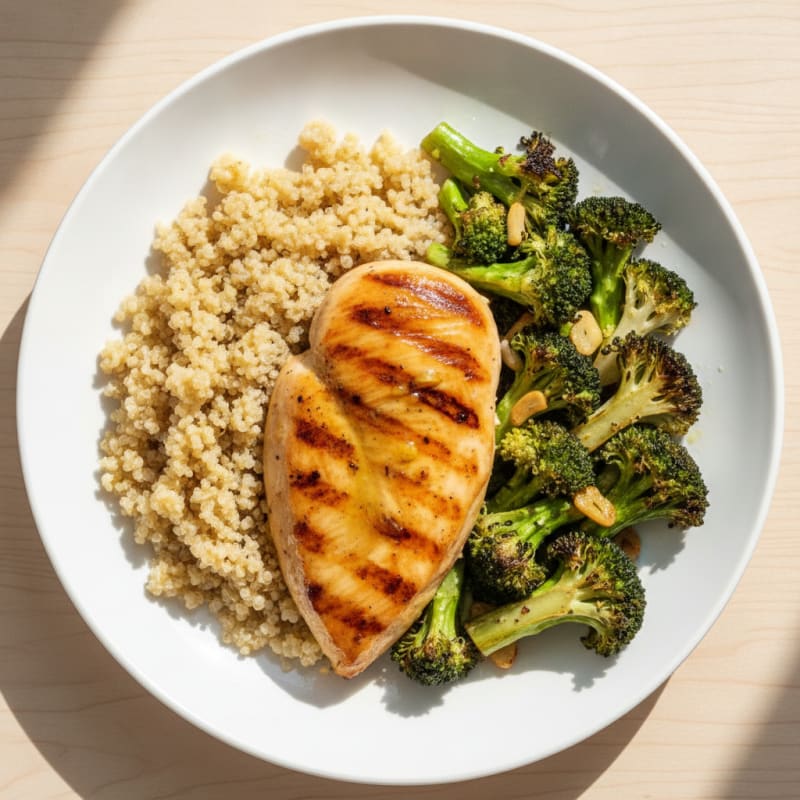 Grilled Chicken Breast with Roasted Broccoli and Quinoa