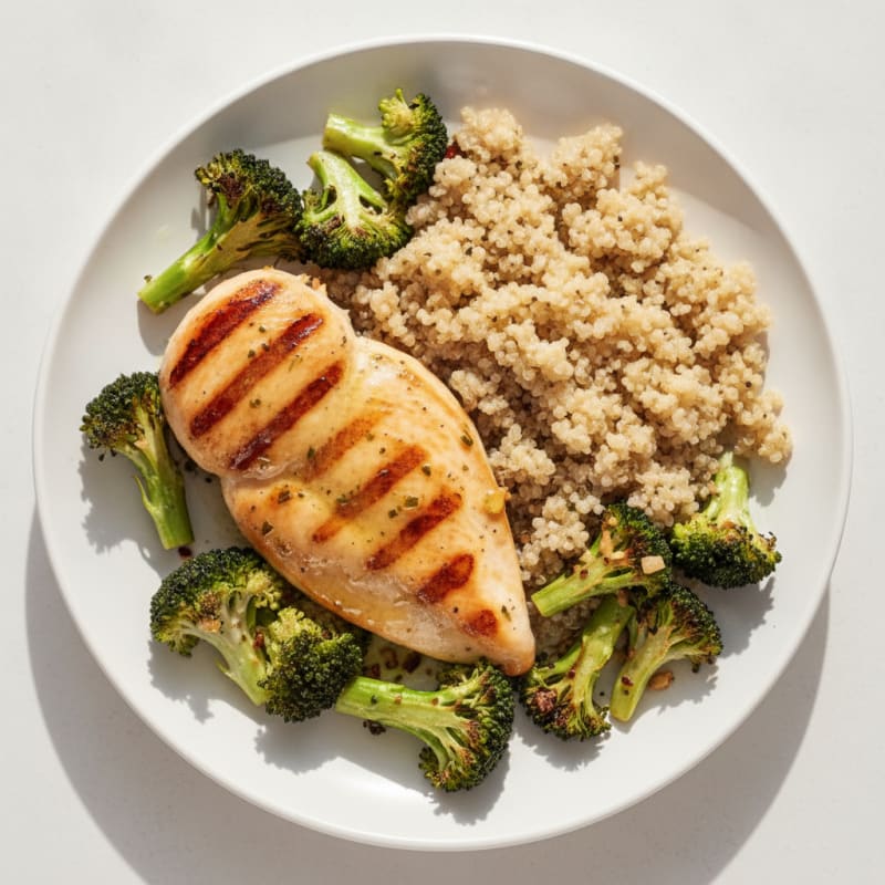 Grilled Chicken Breast with Roasted Broccoli and Quinoa