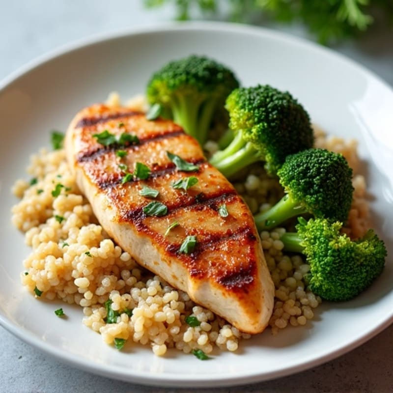Grilled Chicken Breast with Quinoa and Roasted Broccoli