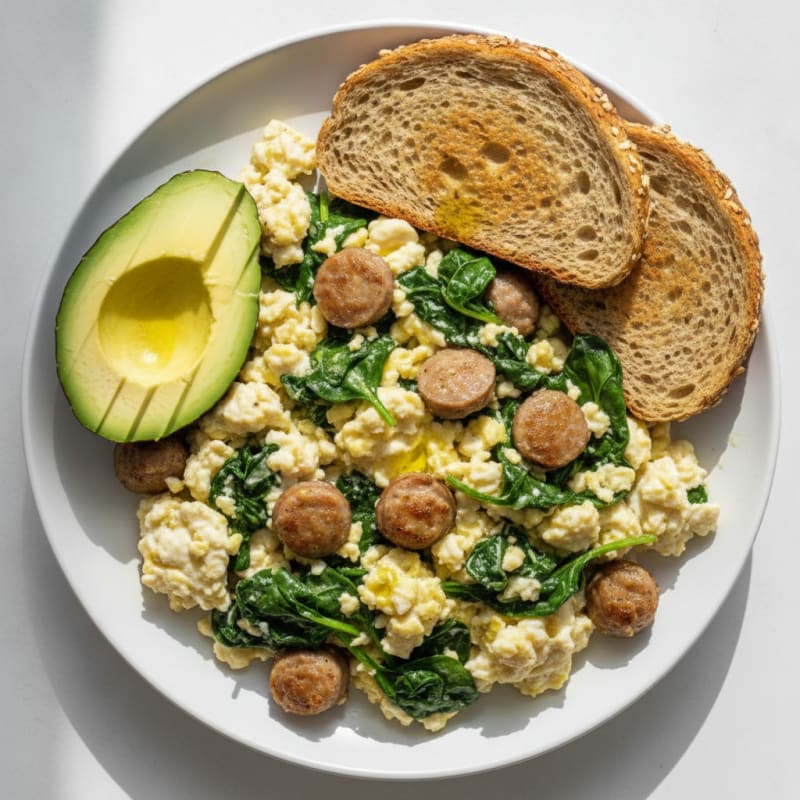 Egg White and Turkey Sausage Scramble with Spinach