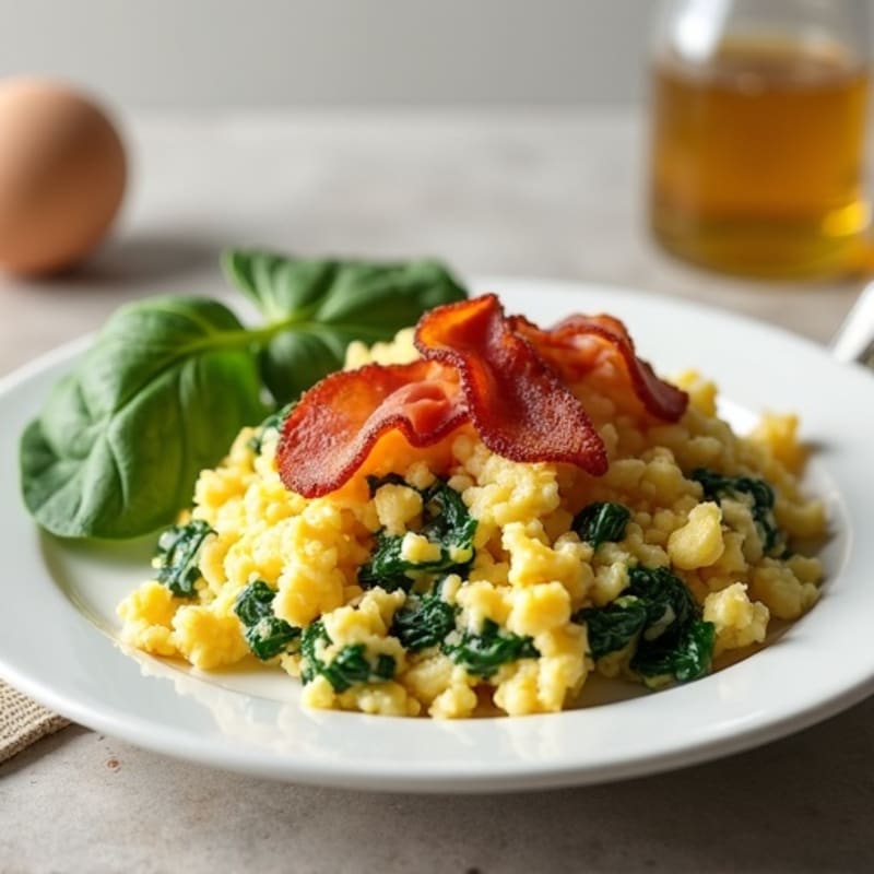 Cottage Cheese Egg Scramble with Spinach and Turkey Bacon