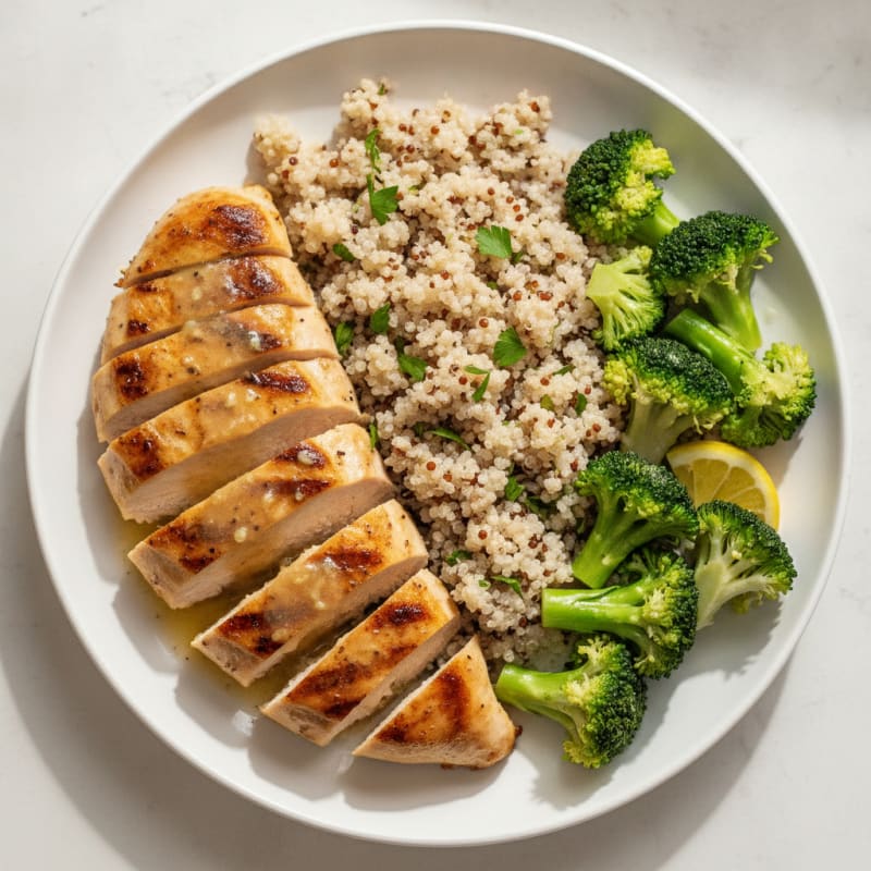 Grilled Chicken Breast with Quinoa and Steamed Broccoli
