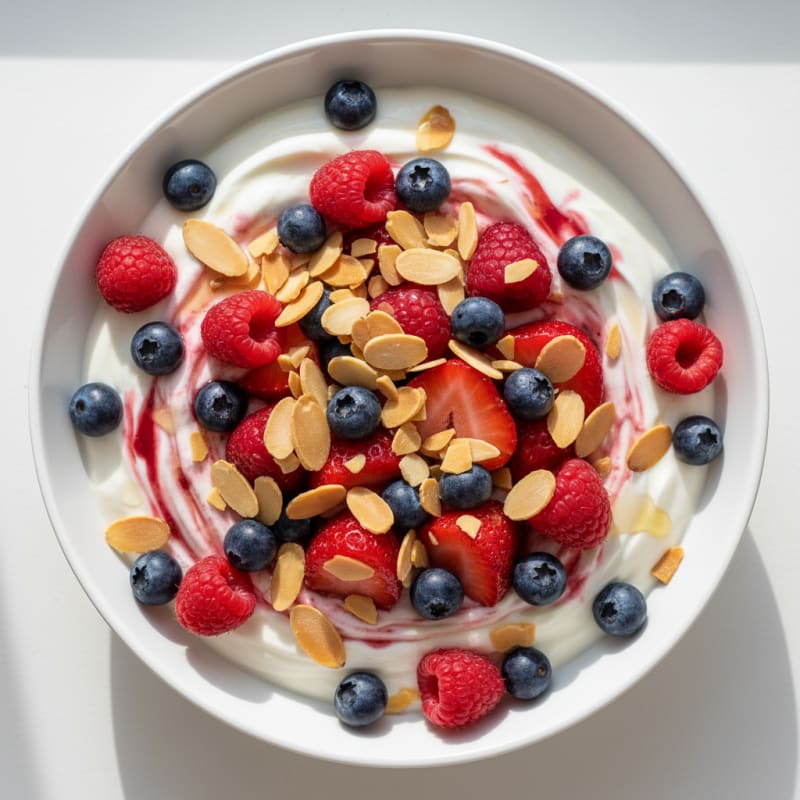 Greek Yogurt Protein Bowl with Mixed Berries and Almonds