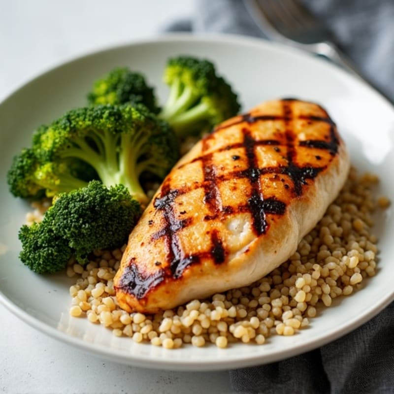 Grilled Chicken Breast with Roasted Broccoli and Quinoa