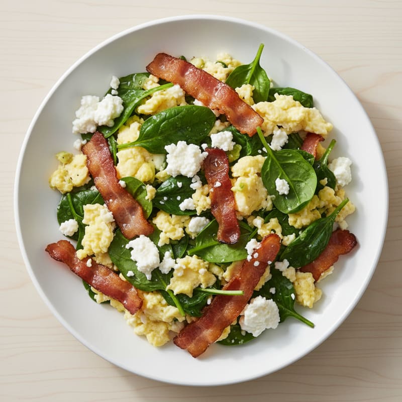 Cottage Cheese Scramble with Spinach and Turkey Bacon