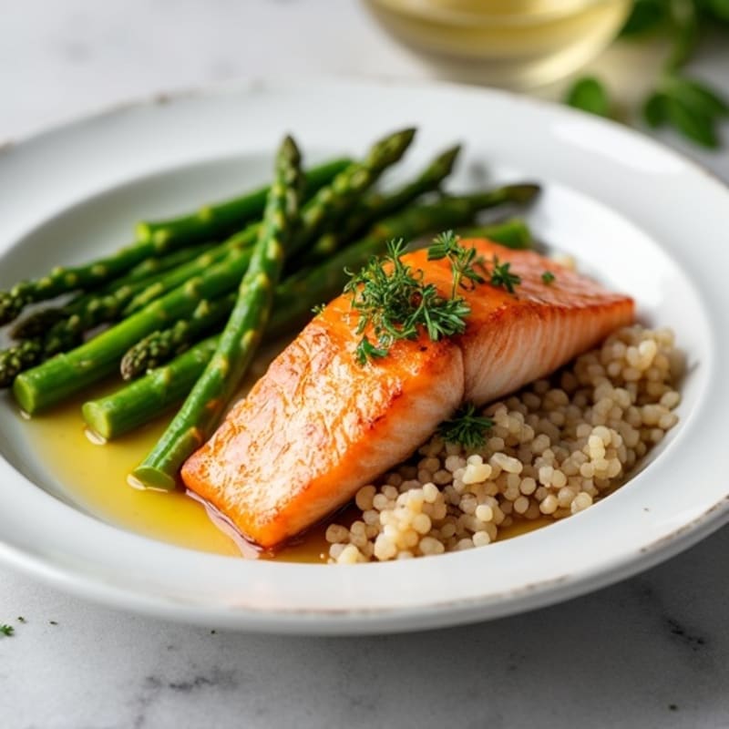 Seared Salmon with Steamed Asparagus and Brown Rice