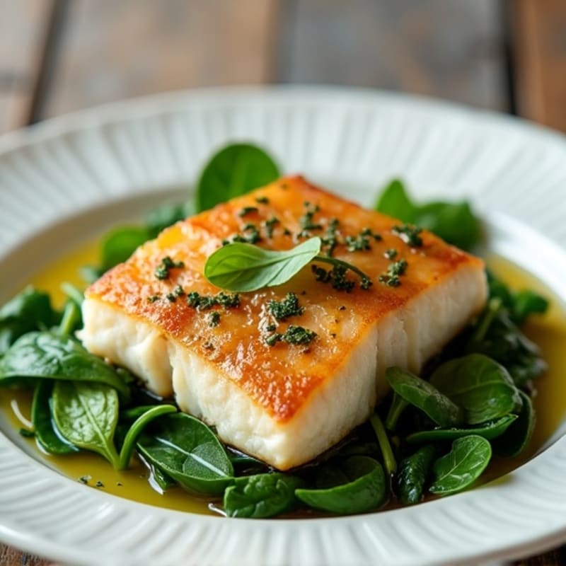 Herb-Lemon Pan Seared Branzino with Garlic Greens