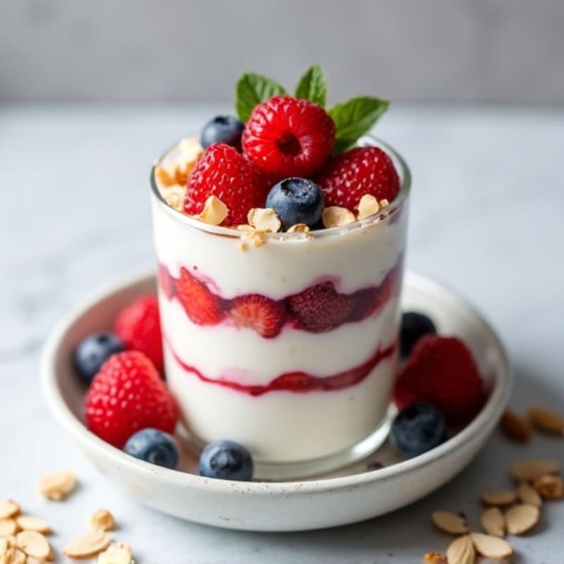Greek Yogurt Protein Parfait with Mixed Berries and Almonds