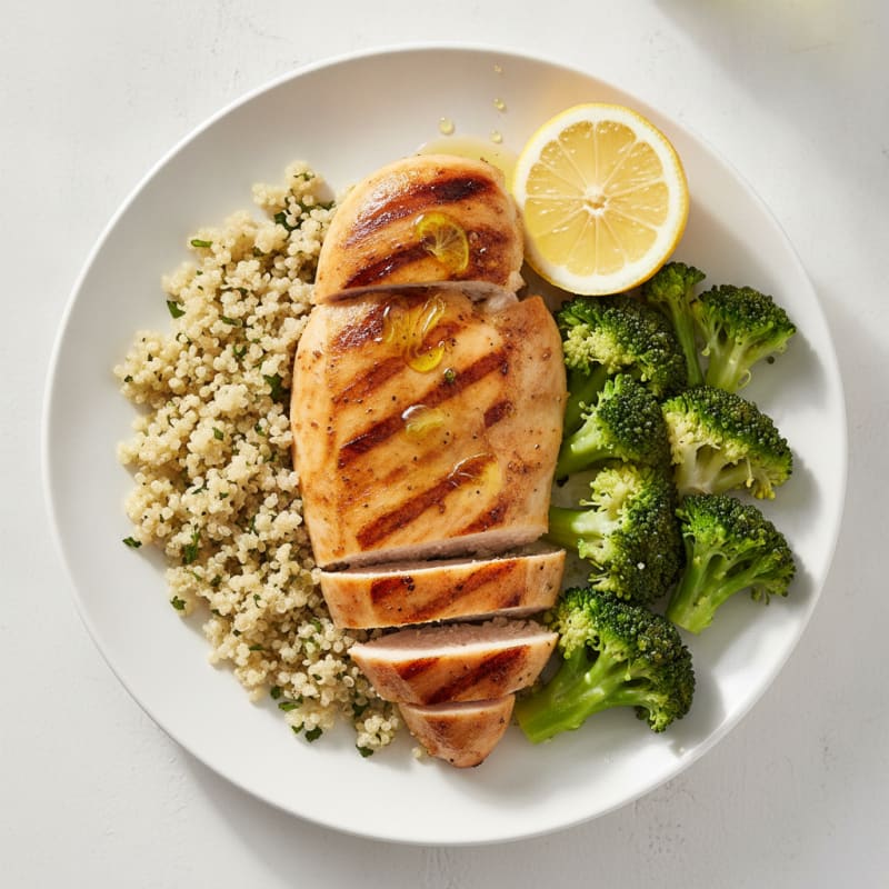 Grilled Chicken Breast with Quinoa and Steamed Broccoli